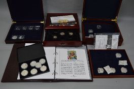 A COLLECTION OF SILVER COINS, to include seven sterling silver Wartime Britain, 6 x .925 proofs King