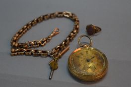 A 14K GOLD OPEN FACED POCKET WATCH, approximately 113 grams, together with a 9ct gold, early 20th
