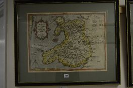 HUMPHREY LHUYD, map of Wales Cambriae Typus Auctore, hand coloured, cartouche to upper left and