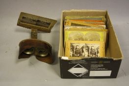 A LATE 19TH CENTURY WOODEN STEREOSCOPIC HAND HELD VIEWER, embossed marks on the underside,