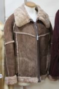 A SHEEPSKIN JACKET, size 42, leather jackets size 40, 48, and unmarked, suede waistcoat, size 20 and
