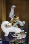 FIVE USSR ANIMALS, to include seated Tiger cub, stoat on hind legs, stoat with egg in mouth,