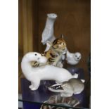 FIVE USSR ANIMALS, to include seated Tiger cub, stoat on hind legs, stoat with egg in mouth,