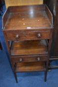 A VICTORIAN MAHOGANY THREE TIER WASHSTAND, with two drawers