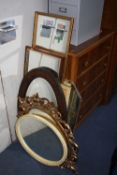 SEVEN VARIOUS MIRRORS, including an oak framed mirror