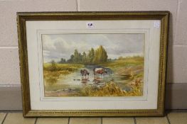 CLARA IRWIN (FL 1891-1916), Cattle watering in a river, watercolour, signed in pencil, 30cm x 47cm