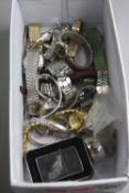 A BOX OF MIXED WRISTWATCHES ETC