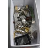 A BOX OF MIXED WRISTWATCHES ETC