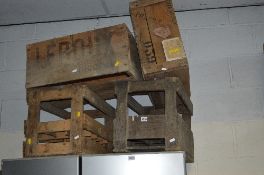 FOUR VARIOUS VINTAGE WOODEN CRATES