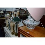 A WEST GERMAN TABLE LAMP, with shade, two ceramic vases, nine various table lamps, etc (14)