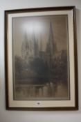 AFTER C.O.MURRAY, 'The Minster Towers, Lichfield Cathedral', a monochrome print, 69.5cm x 46cm,