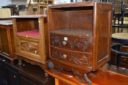 A FRENCH OAK BEDSIDE CHEST, and another bedside chest (2)