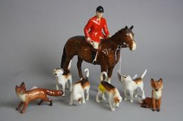 BESWICK HUNTING SET, to include Huntsman, style two No 1501, four foxhounds No 941, 942, 943 and 944