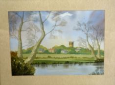 PAUL ADAMS, 'Pershore Across The Avon', an original watercolour, signed by the artist, 35cm x