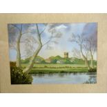 PAUL ADAMS, 'Pershore Across The Avon', an original watercolour, signed by the artist, 35cm x