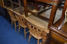 A LIGHT OAK REFECTORY TABLE, approximate size width 168cm x depth 98cm x height 74cm and four