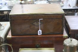 A VICTORIAN WALNUT AND BRASS BOUND WRITING SLOPE, with ebony and satinwood stringing, together