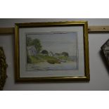 THREE FRAMED WATERCOLOURS OF VARIOUS SCENES, two other prints and two mirrors (7)