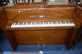 AN ART DECO STYLE MAHOGANY UPRIGHT PIANO, with cantilever lid (unsigned)