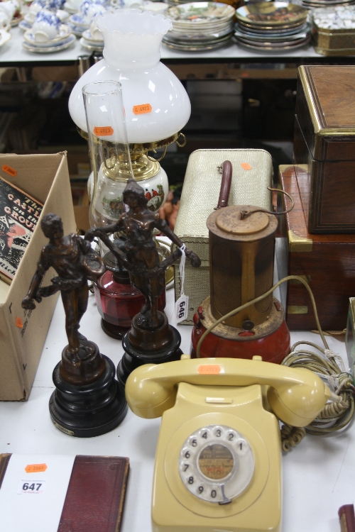 A PALE MUSTARD COLOURED GPO TELEPHONE, model 746F, together with a Desmo Radilamp, height