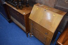 A GRUNDIG STEREO GRAMOPHONE, in a walnut cabinet and a walnut fall front bureau (sd) (2)