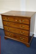 A GEORGE III MAHOGANY BATCHELORS CHEST OF FOUR BRASS GRADUATED DRAWERS, with brass swan neck handles