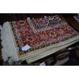 KESHAM STYLE CARPET, red, blue and beige ground, approximate size 276cm x 182cm