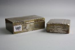 TWO SILVER CIGARETTE BOXES, 14cm x 8.5cm and 8.5cm x 8.5cm
