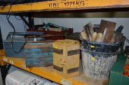 THREE TOOLBOXES, a box of tools, a roll box and two buckets containing various tools (7)