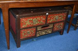 A LOW ORIENTAL STYLE CHEST, of two long and two short drawers, approximate size width 96cm x