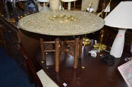 A BRASS TOPPED FOLDING OCCASIONAL TABLE