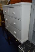 A PAINTED PINE CHEST, of four drawers and a stained pine secretaire desk with centre lever hinged