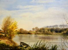 J.I.STANWAY, an original oil on board of a river scene, signed by the artist, 40.5cm x 30.5cm,