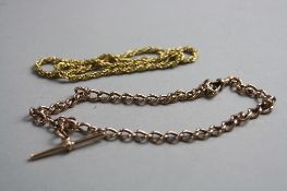 A 9CT T BAR CHAIN, and another plated chain, approximate weight 30.6 grams (2)