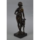 A 20TH CENTURY BRONZE OF A SCANTILY CLAD YOUNG WOMAN, her hair tied back in a ribbon, her right