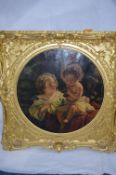 MANNER OF EDOUARD MAGNUS (GERMAN 1799-1872), two children playing with flowers, oil on canvas framed