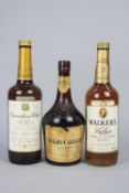 THREE BOTTLES OF WHISKY/LIQUEUR, comprising 1 x Walker's De Luxe Bourbon, 40%, 75cl, 1 x Canadian