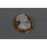 AN EARLY TO MID 20TH CENTURY CAMEO BROOCH, shell cameo depicting a lady in profile, textured