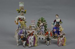 A COLLECTION OF LATE 19TH AND 20TH CENTURY CONTINENTAL PORCELAIN FIGURES AND CANDLESTICKS,