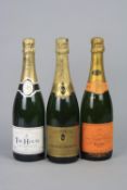 THREE BOTTLES OF CHAMPAGNE, comprising 1 x Veuve Cliquot Ponsardin, 1 x Etienne Dumont a Epernay and