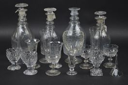 A COLLECTION OF LATE 18TH CENTURY AND 19TH CENTURY GLASSWARE, including four Georgian ring neck