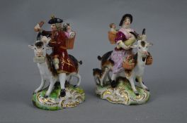 A PAIR OF STEVENSON & HANCOCK DERBY PORCELAIN FIGURES OF WELCH TAILOR AND HIS FAMILY, modelled