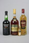 THREE BOTTLES OF ASSORTED SPIRITS AND ONE MINIATURE, 1 x Grants Blended Scotch Whisky, 40%, 70cl,