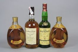 FOUR BOTTLES OF SCOTCH WHISKY, comprising 1 x The Glenlivet 12 year aged, 40%, 70cl, fill level
