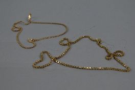 TWO LATE 20TH CENTURY 9CT GOLD CHAINS, to include a Venetian box link chain measuring