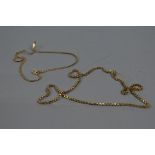 TWO LATE 20TH CENTURY 9CT GOLD CHAINS, to include a Venetian box link chain measuring