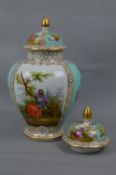 AN EARLY 19TH CENTURY CONTINENTAL PORCELAIN JAR AND COVER, pale turquoise ground painted with