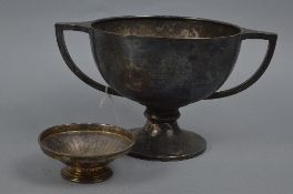 A GEORGE VI SILVER TWIN HANDLED TROPHY CUP, circular bowl with angular handles, engraved