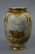 AN EARLY 20TH CENTURY ROYAL WORCESTER VASE PAINTED BY HARRY STINTON, of baluster form, moulded