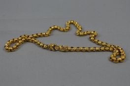 AN EARLY VICTORIAN GOLD CHAIN, round star patterned belcher links to a hand clasp with a turquoise